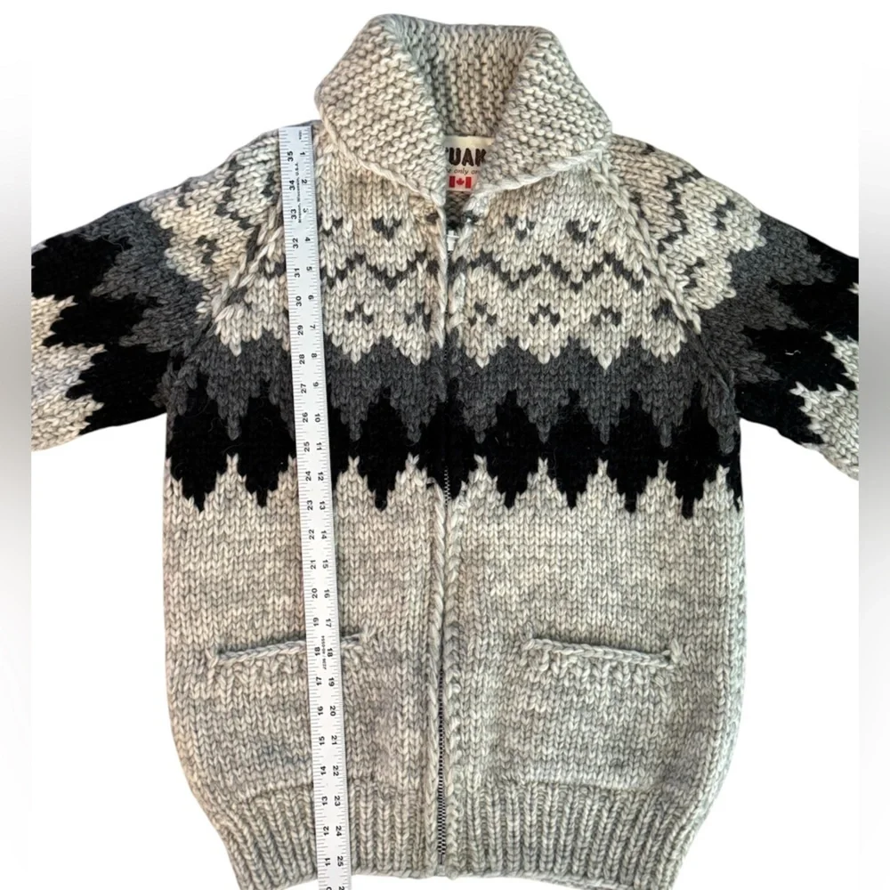 Tuak Cowichan Gray and Black 100% Wool Sweater - Picture 3 of 9